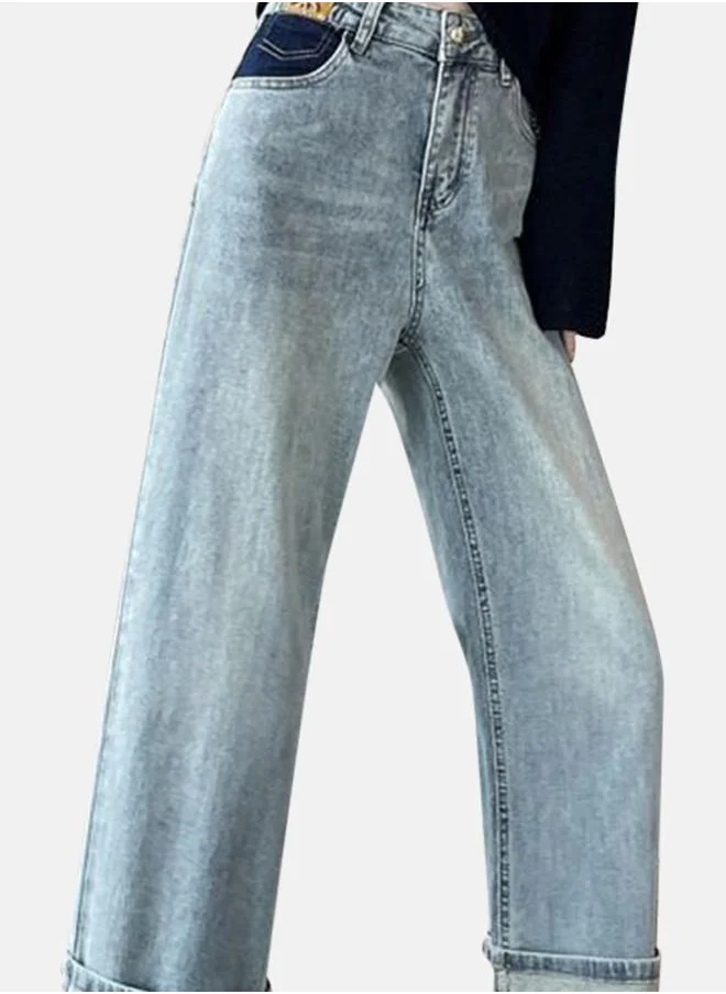 يونيكي Blue Cotton Straight Fit High-Rise Jeans