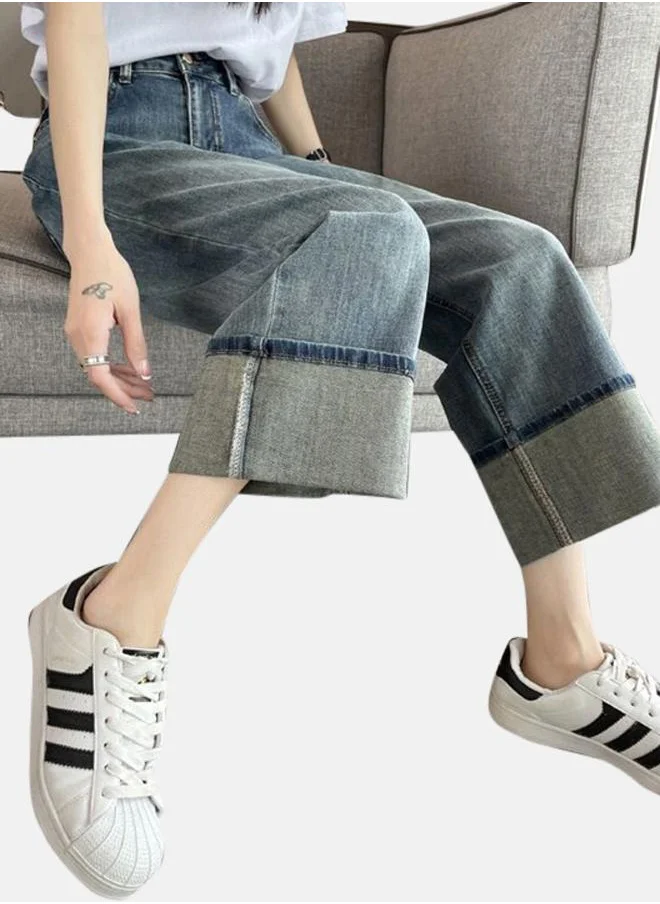 يونيكي Blue Cotton Straight Fit High-Rise Jeans