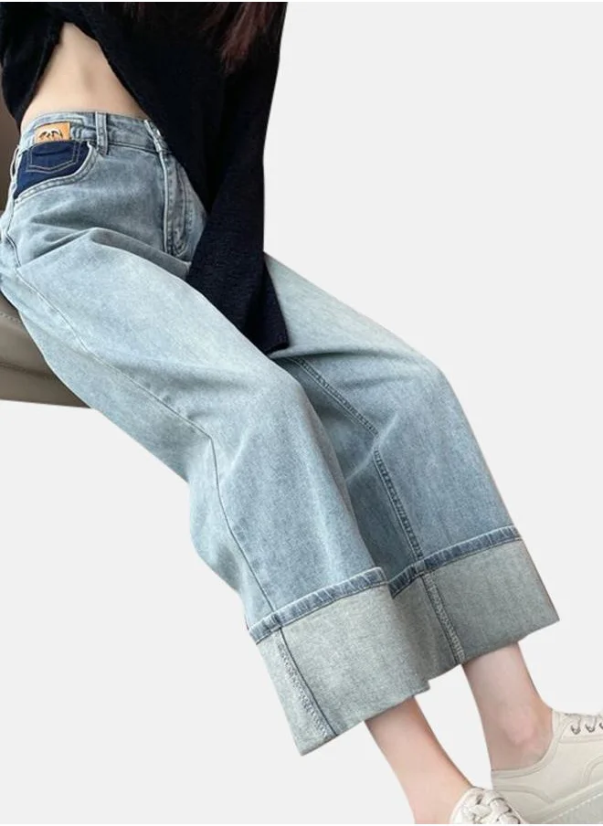 يونيكي Blue Cotton Straight Fit High-Rise Jeans