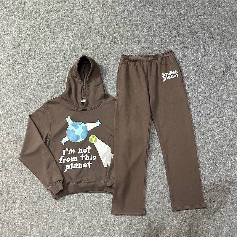 Broken Planet Casual Hoodie  Sweatpants Set AWTZ112 Brown 