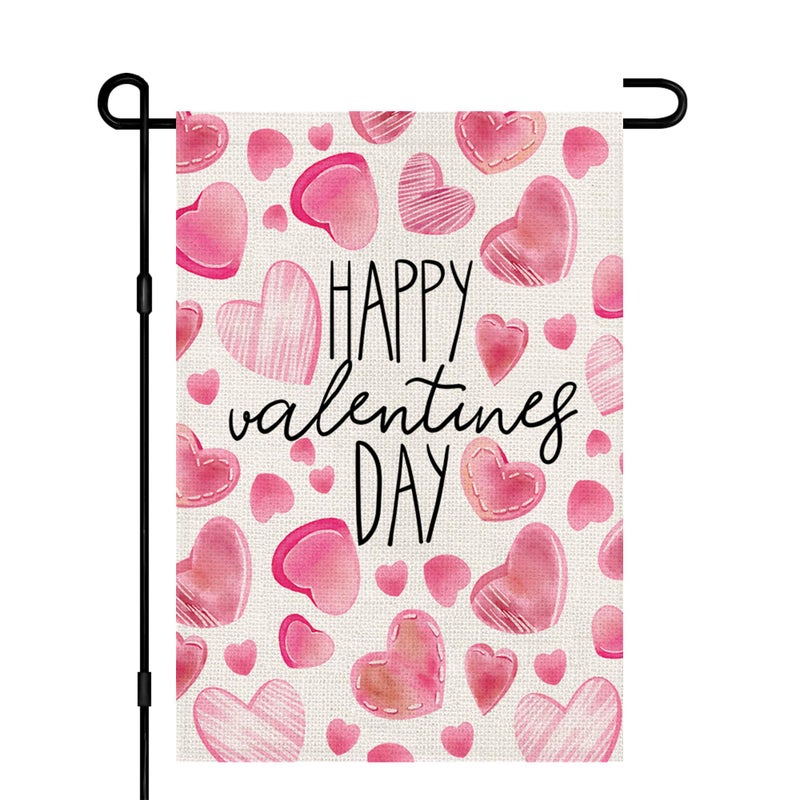 Decorhua Happy Valentines Garden Flags 12x18 Double Sided Burlap, Pink Love Heart Anniversary Welcome Sign Small Flag Yard Outdoor Decorations DF648 - Image 1