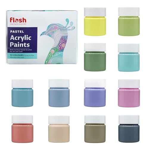 Flash Pastel Acrylic Colours-Rich Pigments Non Fading Non Toxic Acrylic Paint Set for Artists Professionals Students Hobby Painters (Set of 12 Colors-15 ml each, Multi) - Image 1