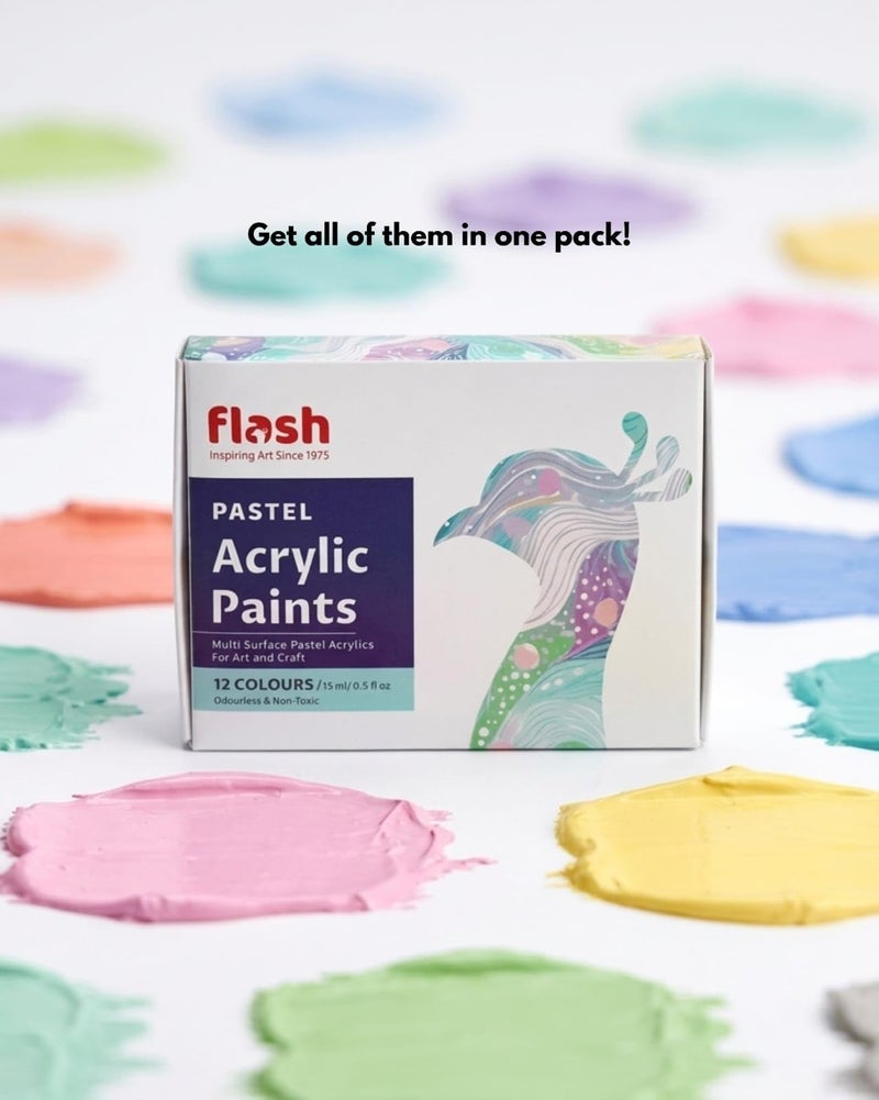 Flash Pastel Acrylic Colours-Rich Pigments Non Fading Non Toxic Acrylic Paint Set for Artists Professionals Students Hobby Painters (Set of 12 Colors-15 ml each, Multi) - Image 5