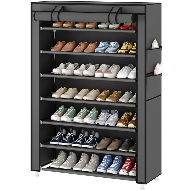 Laiensia 7-Tier Vertical Shoe Rack Organizer, Space Saving Shoe Storage Organizer, Non-Woven Cover Shoe Shelf Holds 28-35 Pairs for Bedroom, Hallway, Closet Entryway, Grey - Image 1