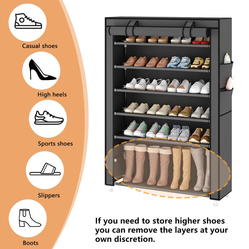 Laiensia 7-Tier Vertical Shoe Rack Organizer, Space Saving Shoe Storage Organizer, Non-Woven Cover Shoe Shelf Holds 28-35 Pairs for Bedroom, Hallway, Closet Entryway, Grey - Image 5