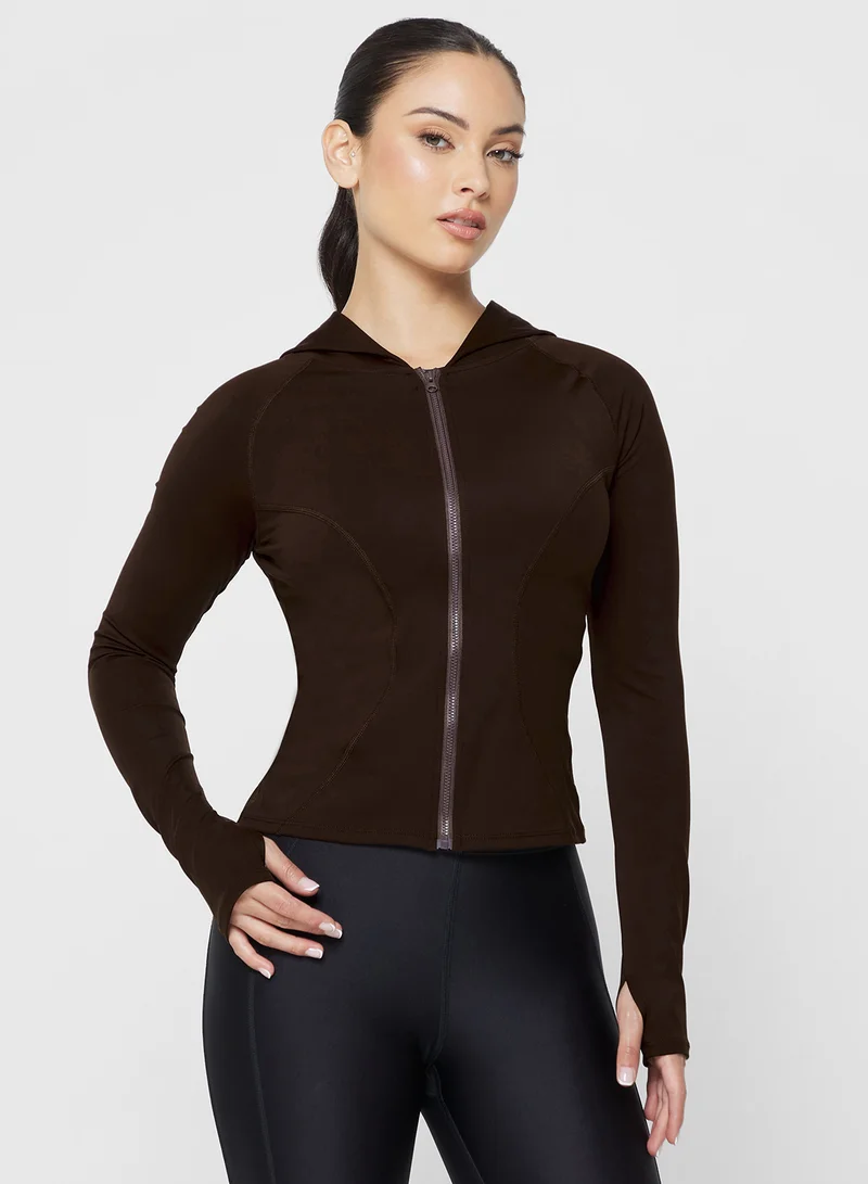 فورورد Hooded Sculpted Corset Bodice Zip Up Top