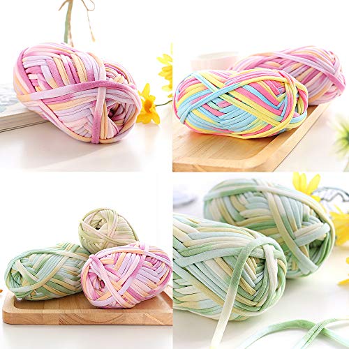 Eqarp 1 PCS Colorful T-Shirt Yarn Knitting Yarn Fabric Crochet Cloth for DIY Knitted Fabric Art (#59 Pink&White) - Image 4