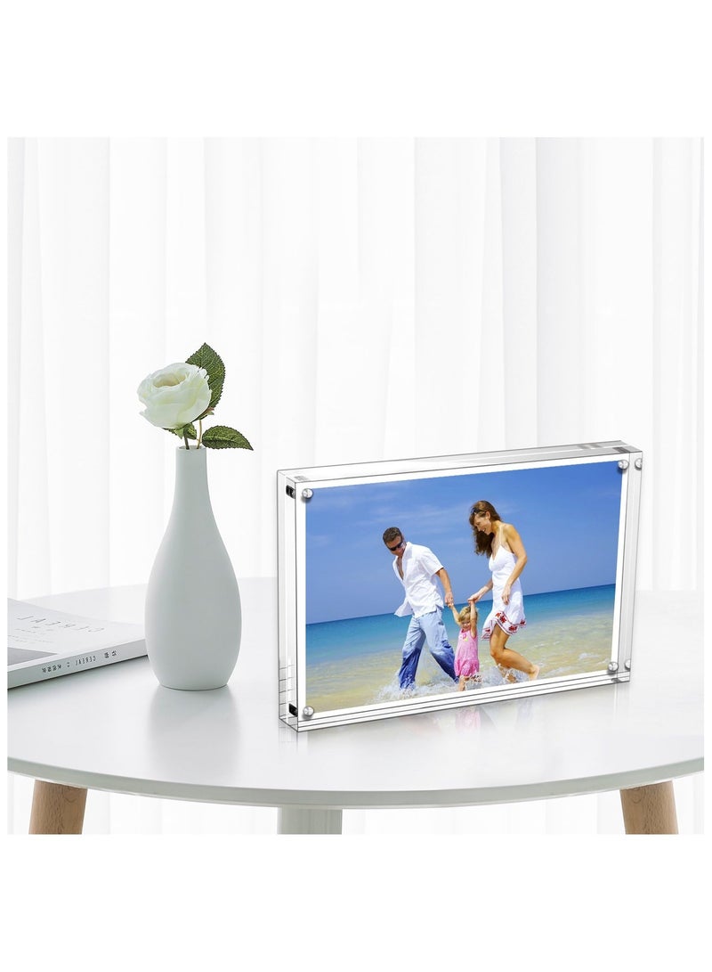 YelaJoy Acrylic Picture Frames 3 Pack, 4x6'' Clear Double Sided Block Set, Desktop Frameless Magnetic Photo Frame - Image 4