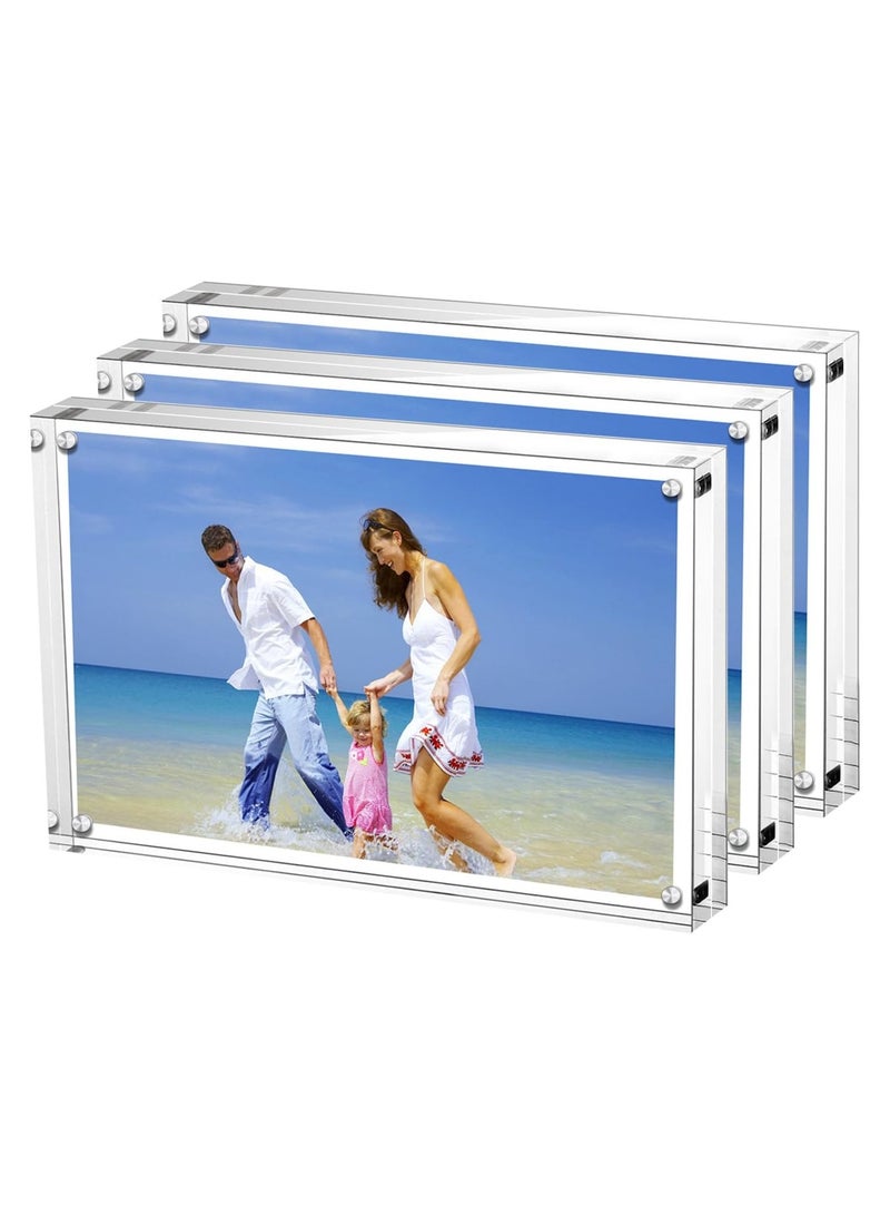 YelaJoy Acrylic Picture Frames 3 Pack, 4x6'' Clear Double Sided Block Set, Desktop Frameless Magnetic Photo Frame - Image 1