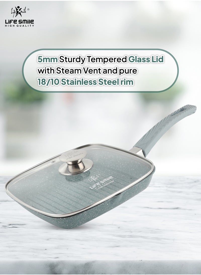 Life Smile - Granite Coated Non-Stick Grill Pan with Stay Cool Fixed Handle for Stove Tops, Square Big Grill Skillet Steak Pan for Indoor & Outdoor Gas Grill Camping & BBQ - 100% PFOA & PFAS Free - Image 1