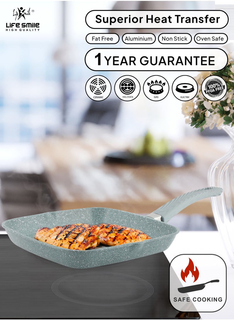 Life Smile - Granite Coated Non-Stick Grill Pan with Stay Cool Fixed Handle for Stove Tops, Square Big Grill Skillet Steak Pan for Indoor & Outdoor Gas Grill Camping & BBQ - 100% PFOA & PFAS Free - Image 1