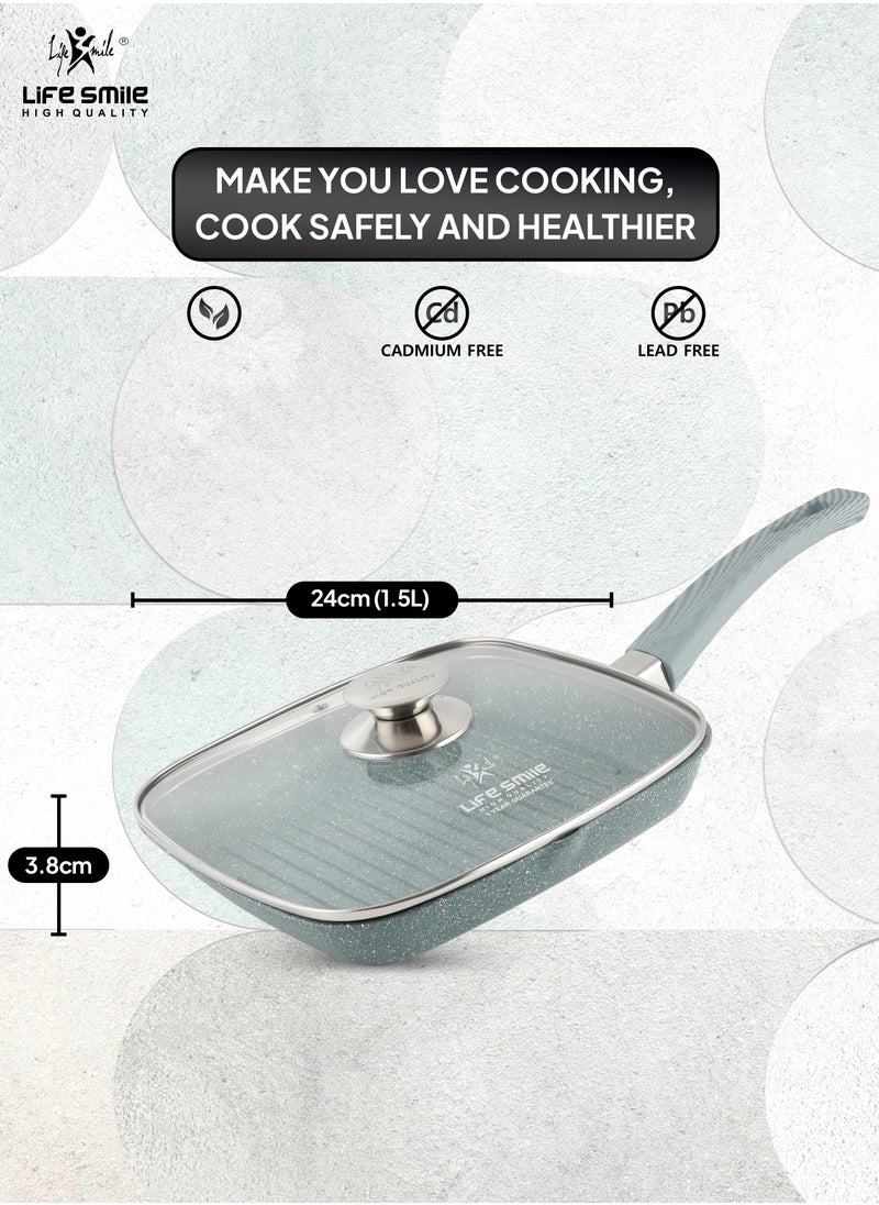 Life Smile - Granite Coated Non-Stick Grill Pan with Stay Cool Fixed Handle for Stove Tops, Square Big Grill Skillet Steak Pan for Indoor & Outdoor Gas Grill Camping & BBQ - 100% PFOA & PFAS Free - Image 1