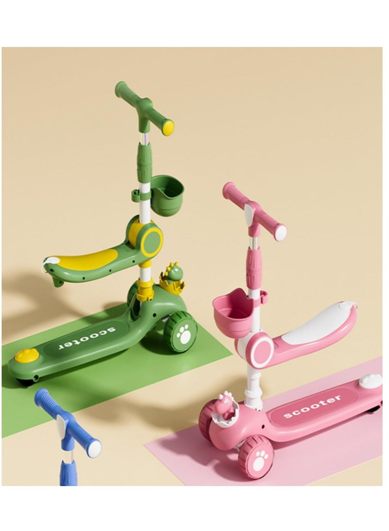 بينغ جنرال سكوتر بثلاث عجلات للأطفال - قابل للطي وغير قابل للكسر، سكوتر ركل 2 في 1 مع موسيقى وأضواء، ارتفاع قابل للتعديل، سطح عريض، ضوء عجلة وامض (وردي بلس) - Image 4