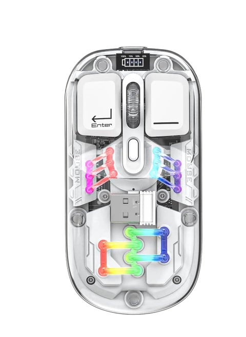 Transparent Wireless Dual-Mode RGB Bluetooth Mouse - White