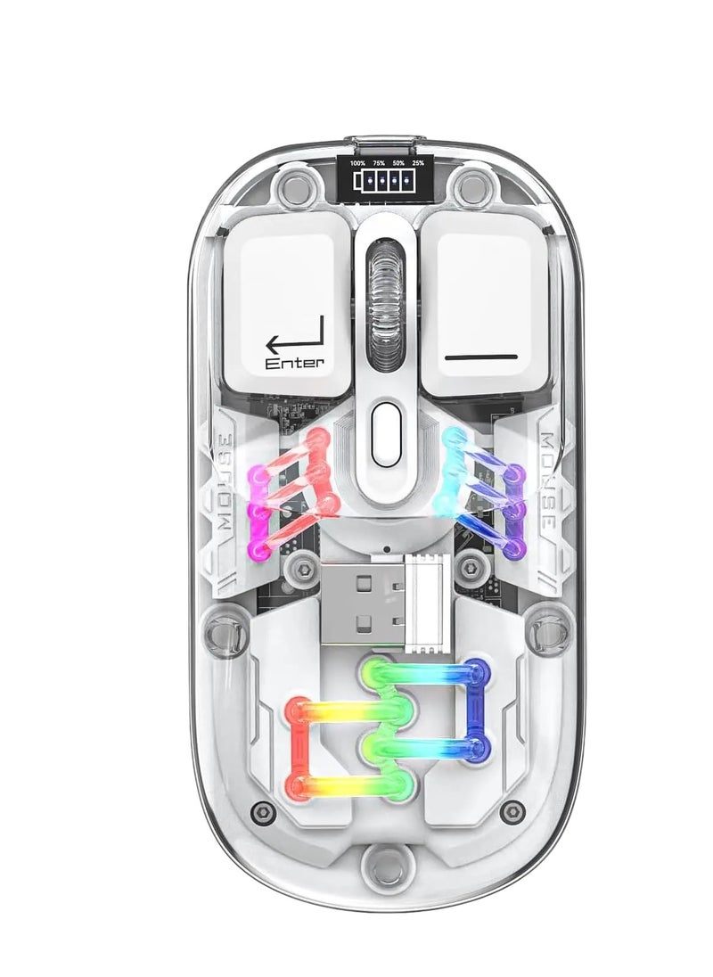 Generic Transparent Wireless Dual-Mode RGB Bluetooth Mouse - White 
