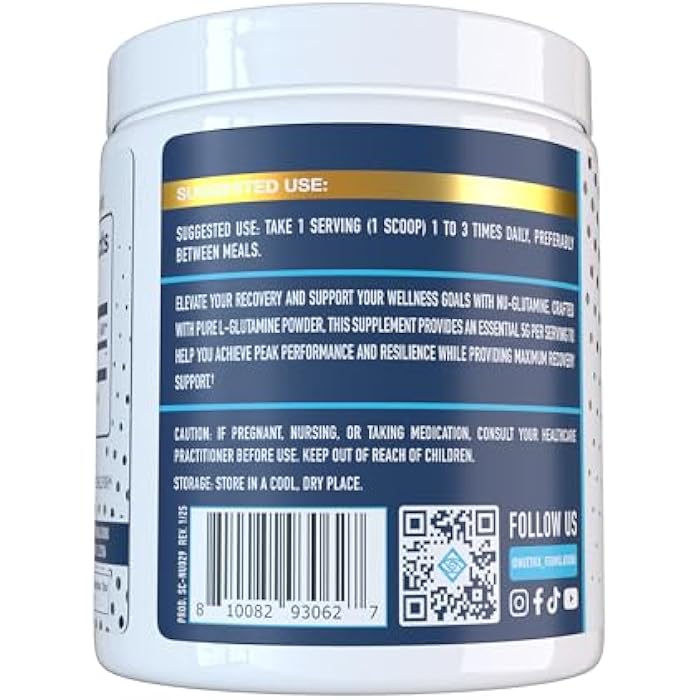 NuEthix Formulations Nu-Glutamine Pure L-Glutamine Powder for Muscle Growth & Recovery & Soreness - Maximize Your Performance and Workout - 5g per Serving - 50 Servings - Image 3