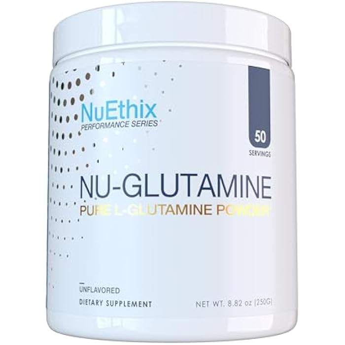 NuEthix Formulations Nu-Glutamine Pure L-Glutamine Powder for Muscle Growth & Recovery & Soreness - Maximize Your Performance and Workout - 5g per Serving - 50 Servings - Image 1