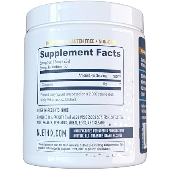 NuEthix Formulations Nu-Glutamine Pure L-Glutamine Powder for Muscle Growth & Recovery & Soreness - Maximize Your Performance and Workout - 5g per Serving - 50 Servings - Image 2