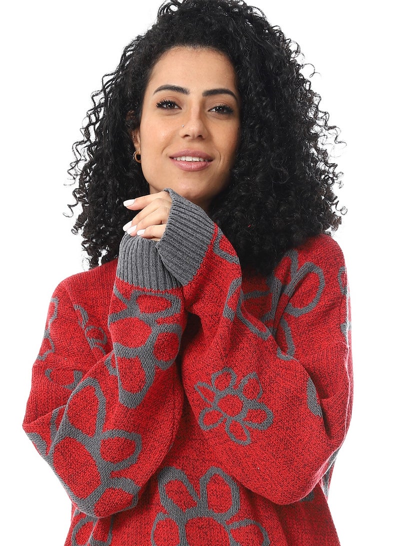 سيزار بلوفر صوف حريمي مزود بنقش ورد  - Image 3