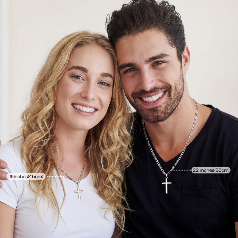 MILACOLATO 925 Sterling Silver Cross Necklace for Men Women - 5mm Durable 316L Stainless Steel Figaro Link Chain with Beveled Edge Cross Pendant, Silver Crucifix Necklaces Jewelry, 20'' Christian Baptism Gift - Image 3
