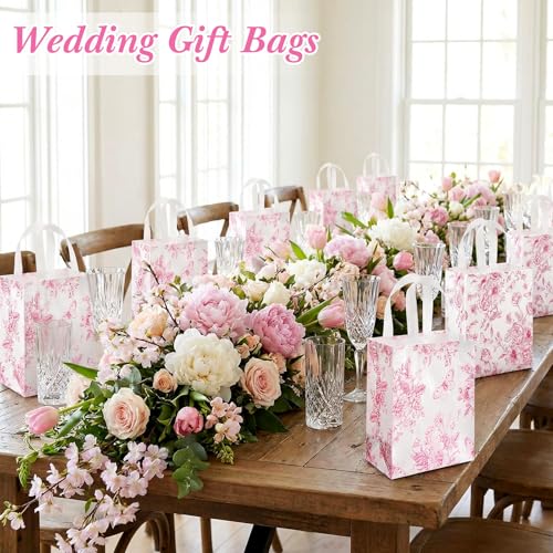 Wovnet 30 Pcs Pink Floral Gift Bags with Handle Reusable Non Woven Floral Tote Party Favor Bags Flower Treat Goodie Bag for Mothers Day Wedding Bridal Shower 10 x 8 x 4 Inch, Medium - Image 4