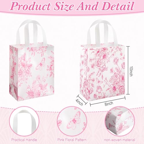 Wovnet 30 Pcs Pink Floral Gift Bags with Handle Reusable Non Woven Floral Tote Party Favor Bags Flower Treat Goodie Bag for Mothers Day Wedding Bridal Shower 10 x 8 x 4 Inch, Medium - Image 3
