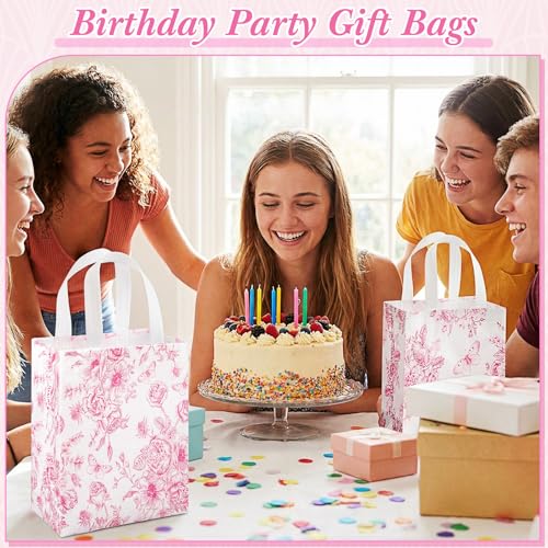 Wovnet 30 Pcs Pink Floral Gift Bags with Handle Reusable Non Woven Floral Tote Party Favor Bags Flower Treat Goodie Bag for Mothers Day Wedding Bridal Shower 10 x 8 x 4 Inch, Medium - Image 5