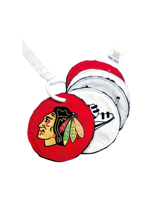 The Learning Lovey - Chicago Blackhawks Baby Stroller Cards Toy Nhl Hockey Baby Sensory Crinkle Toys Soft & Safe Learn Ice Hockey Bpa Free W/Stroller Clip (5 X 5 Toy) - Image 1