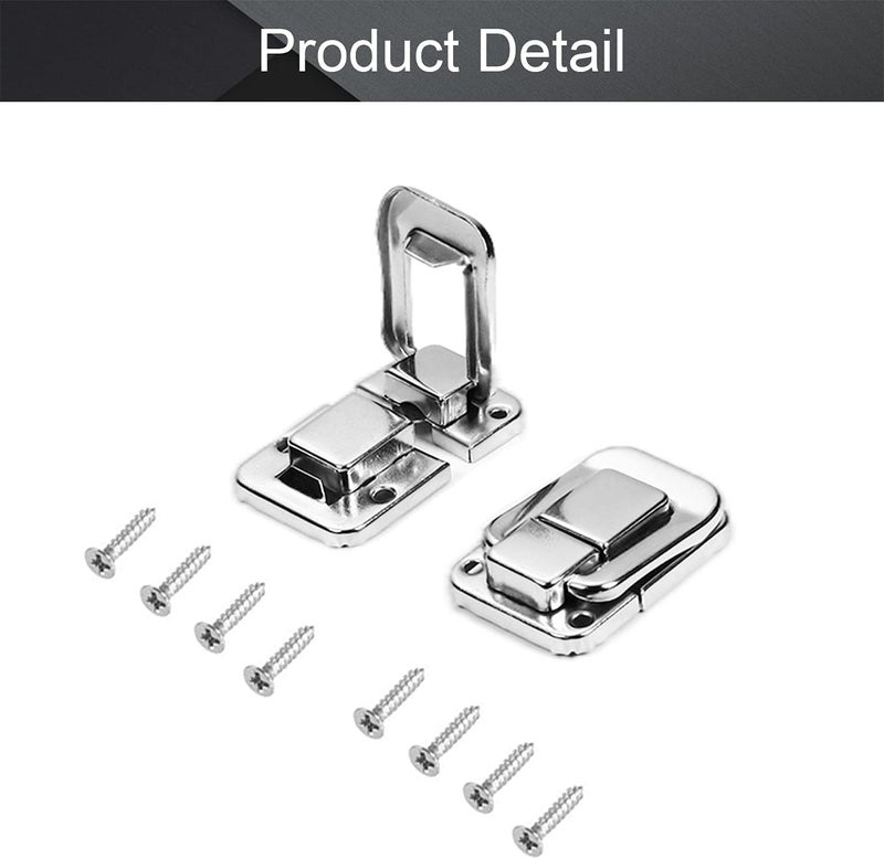 MroMax 2Pcs Toggle Catch Lock 1.89" x 1.3" (LxW) Iron Hasp Latches Silver Modern Decorative Clasp with Mounting Screws for Jewelry Case Wooden Boxes Mailbox Chest Trunk Toolbox and Suitcase - Image 4
