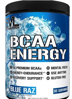EVLUTION NUTRITION BCAA Energy - High Performance, Energizing Amino Acid Supplement for Muscle Building, Recovery, and Endurance, Blue Raz 9.52oz (30 Servings)  - Image 1