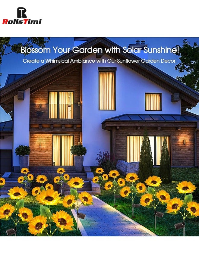 RollsTimi  Solar Garden Lights Outdoor Waterproof, 2 Pack Solar Powered Decorative Sunflower Garden Stake Lights for Outdoor Patio Pathway Walkway Landscape Yard Decorations - Image 3