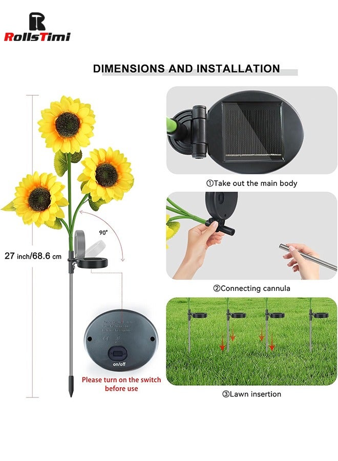 RollsTimi  Solar Garden Lights Outdoor Waterproof, 2 Pack Solar Powered Decorative Sunflower Garden Stake Lights for Outdoor Patio Pathway Walkway Landscape Yard Decorations - Image 4