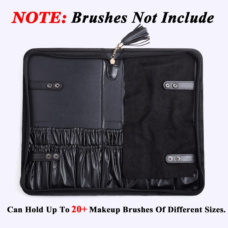 Camdeez Rownyeon Professional Makeup Brushes Organizer Bag Makeup Artist Cosmetic Case Leather Handbag Black Travel Portable(Only Bag) - Image 2