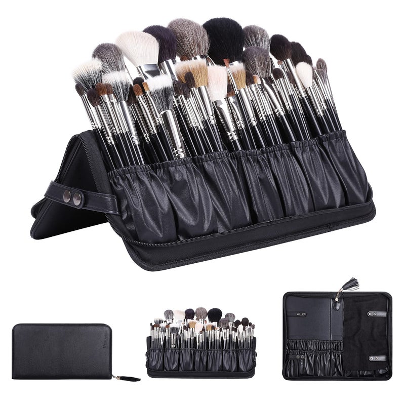 Camdeez Rownyeon Professional Makeup Brushes Organizer Bag Makeup Artist Cosmetic Case Leather Handbag Black Travel Portable(Only Bag) - Image 1