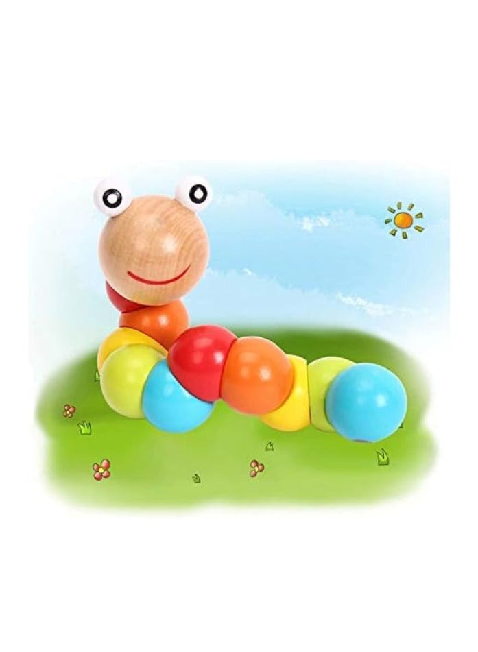 Colorful Wooden Twisted Blocks Worm Toys Caterpillar Insect Play Tool Finger Exerciser for Kids - Image 1