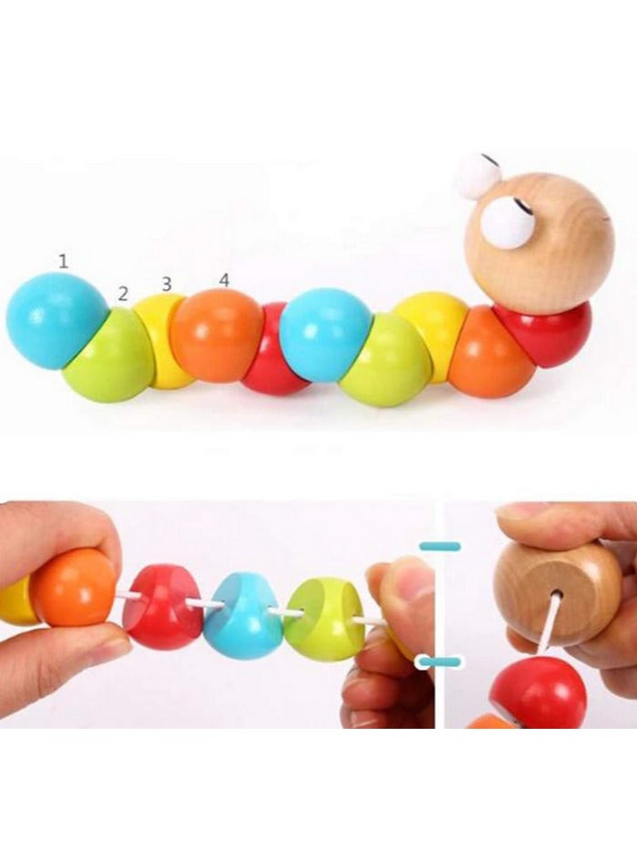 Colorful Wooden Twisted Blocks Worm Toys Caterpillar Insect Play Tool Finger Exerciser for Kids - Image 3