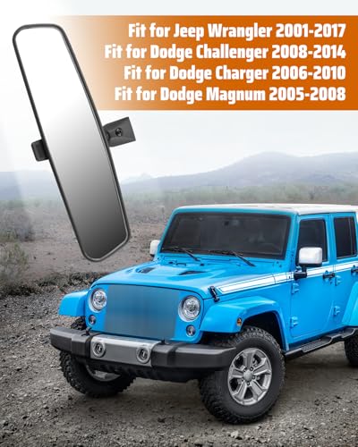 Quaneguzy Interior Rear View Mirror Fit for Jeep Wrangler 2001-2017, Fit for Dodge Challenger/Charger/Magnum 2005-2014 Replace 55156172AA - Image 2