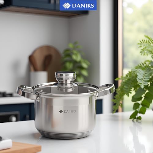 Daniks Standard Stainless Steel Stock Pot with Glass Lid – Induction 3 Quart, Dishwasher Safe, Measuring Scale, For Soup, Pasta, Stew, Silver - Image 2