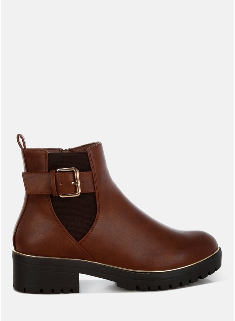 London Rag Women's Chunky Buckle Detail Ankle Boots in Tan - Image 1