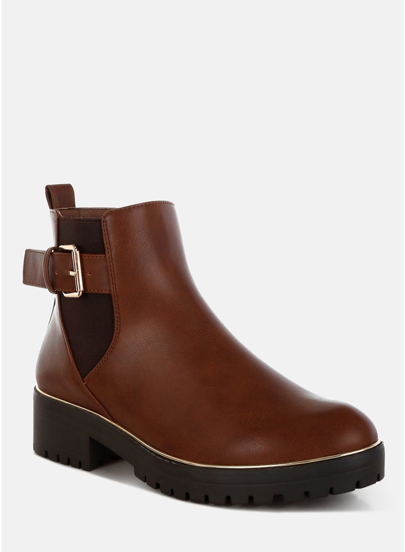 London Rag Women's Chunky Buckle Detail Ankle Boots in Tan - Image 2