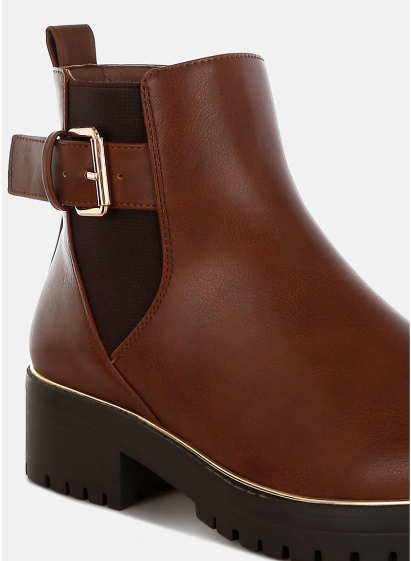 London Rag Women's Chunky Buckle Detail Ankle Boots in Tan - Image 4