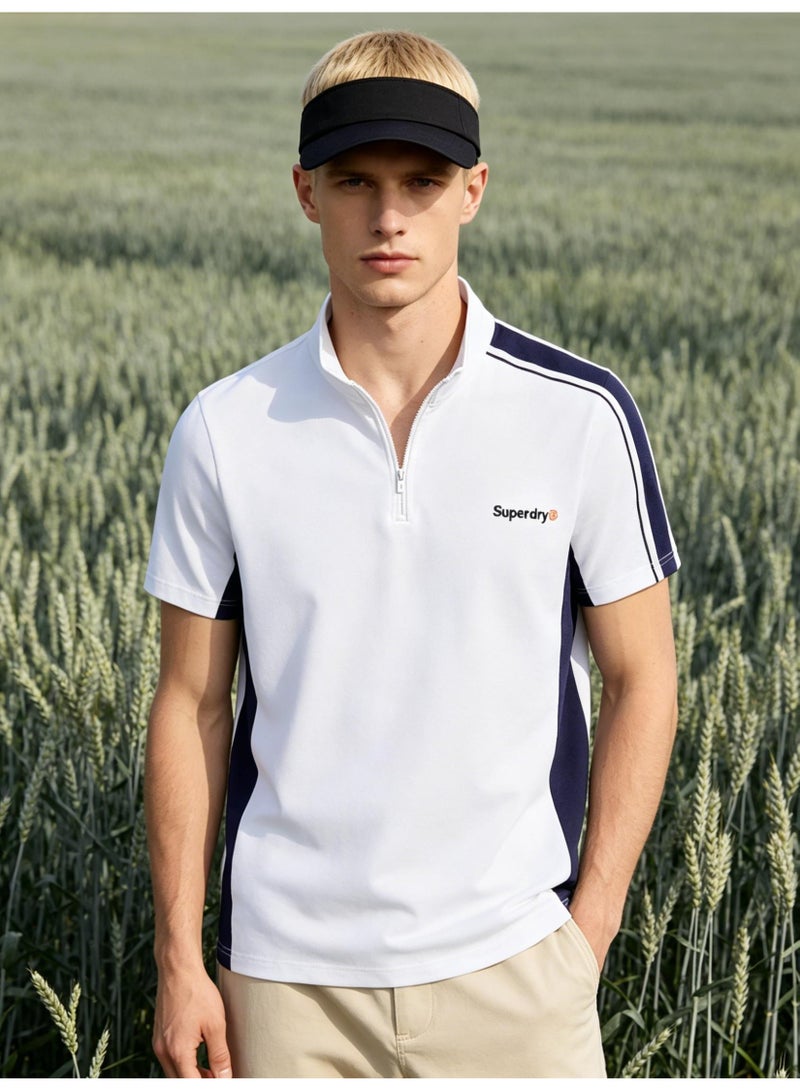سوبر دراي Superdry Unisex Half Zip Color Block Sport Polo Shirt, Contrast Stripe Quick Dry Athletic Short Sleeve Training Tee for Men Women Workout Running - Image 3