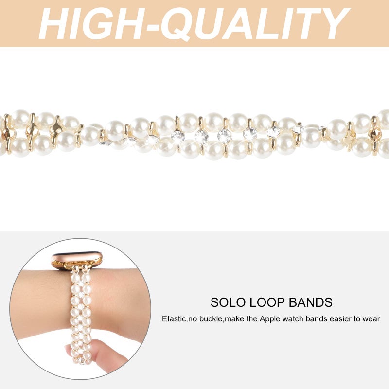 YONWORTH Elastic Pearl Beaded Band Compatible with Apple Watch 38mm 40mm 41mm, Woman Sparkling Bling Diamond Chain Solo Loop Stretch Bracelet Strap Replacement for iWatch Series 8 7 6 5 4 3 2 SE (384041mm - Image 4