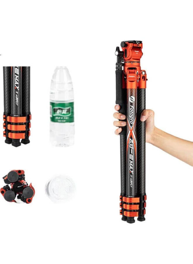Fotopro Flight One Max Video Carbon Fiber Lever-Release Design, Large Diameter Camera Mirrorless Photography And Videography, Hydraulic Head, Professional Camera Tripod, Flame Orange - Image 1