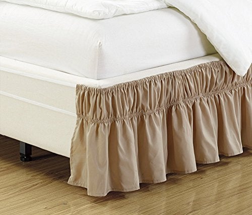 Fancy Linen Fancy Collection Queen - King Easy Fit Bed Ruffle wrap Around Elastic Bed Skirt with 17" Drop New Easy Install Solid Taupe New - Image 1