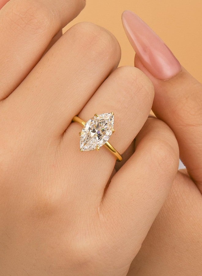 RODIFFY 3.5CT Marquise Cut Engagement Ring, AAAAA Grade Cubic Zirconia Promise Ring for Women, S925 Silver Bridal Wedding Jewelry ((Style 1) Golden, 4.5) - Image 4