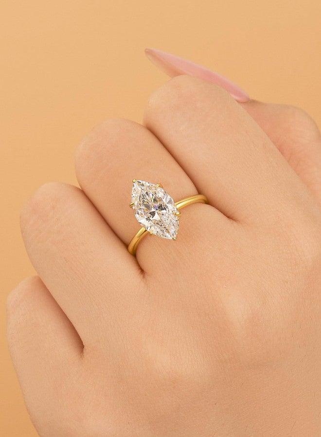 RODIFFY 3.5CT Marquise Cut Engagement Ring, AAAAA Grade Cubic Zirconia Promise Ring for Women, S925 Silver Bridal Wedding Jewelry ((Style 1) Golden, 4.5) - Image 3
