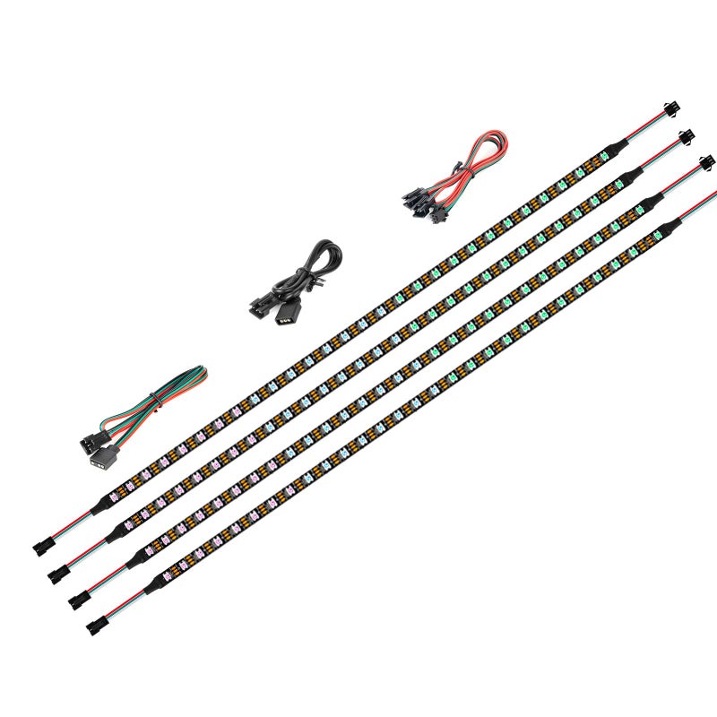 BTFLIGHTING WS2812B IC PC Light Strip 4PCs 19in Individually Addressable for 5V 3Pin LED Headers for Asus AuraGigabyte RGB Fusion MSI Mystic Light
