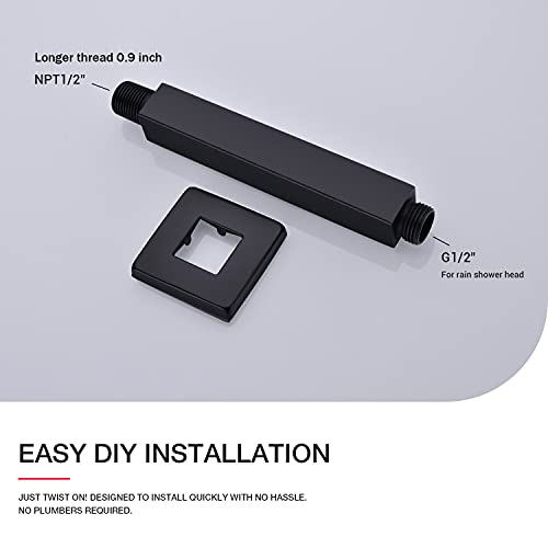 TRUSTMI Black Shower Arm with Flange Square Ceiling Mounted Extension Pipe for Rainfall Shower Head, 6 Inches - Image 3