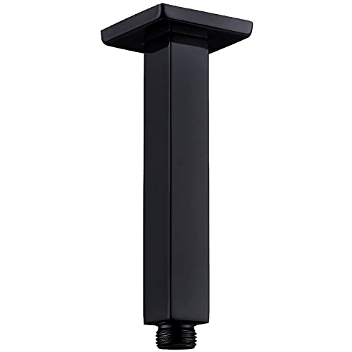 TRUSTMI Black Shower Arm with Flange Square Ceiling Mounted Extension Pipe for Rainfall Shower Head, 6 Inches - Image 1